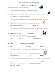 English Worksheet: There was an old lady who swallowed a fly