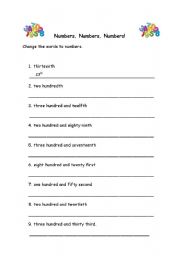 English worksheet: Ordinal Number Words Worksheet