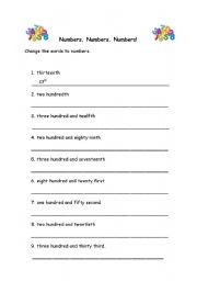 English Worksheet: Ordinal Number Words Worksheet