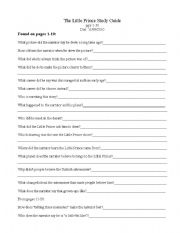 English Worksheet: The Little Prince Study Guide part 1