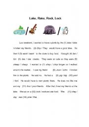 English Worksheet: Rake, Lake, Rock, Lock