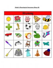 English Worksheet: Rhyming words bingo