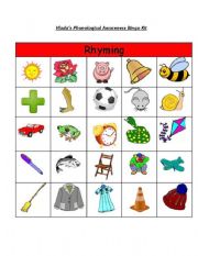 Rhyming words bingo