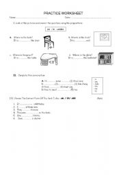 English worksheet: PREPOSITION AND TO BE WORKSHEET
