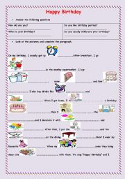 English Worksheet: birthday party