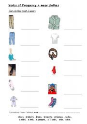 English worksheet: Verbs of frequency: sometimes, never, always (clothes I wear)
