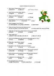 English Worksheet: Saint Patricks day quiz