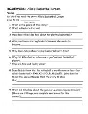 English Worksheet: Homework for Allies Basketball Dreams