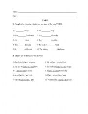 English worksheet: Verb To be