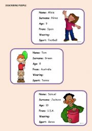 English Worksheet: Speaking cards - describe yourself