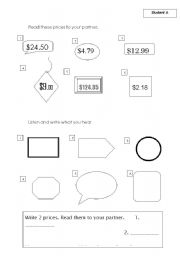 English worksheet: Listening to prices (2)