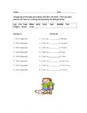 English worksheet: Dialogue     What happened?