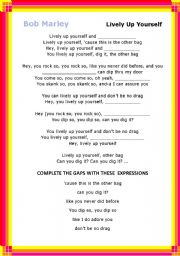 English worksheet: Lively Up Yourself by Bob Marley