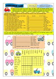 English Worksheet: PUZZLE: WHOSE CAR? - Possessive Case