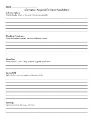 English worksheet: Career Search Guide for Research Paper 