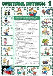 English Worksheet: CONDITIONAL SENTENCES - type 1 (B&W + KEY included)