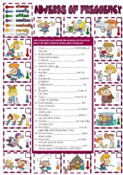 English Worksheet: Adverbs of Frequency (B&W +  KEY included)