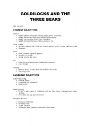 English worksheet: Goldilocks and the three bears