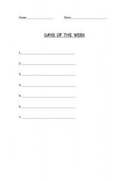 English Worksheet: Days of the Week