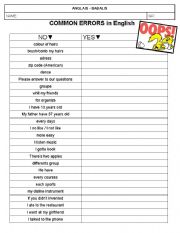 English Worksheet: Common Errors Kids Make