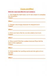 English worksheet: cause and effect