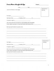 English worksheet: Famous women thoughout the ages