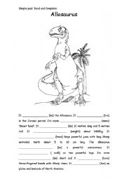 English Worksheet: allosaurus description simple past 