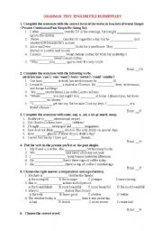 English Worksheet: elementary revision test 