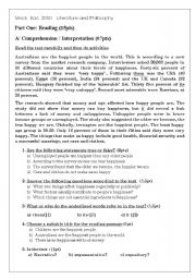 English Worksheet: mock Baccalaureate sample 