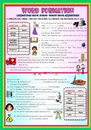 English Worksheet: WORD FORMATION: ADJECTIVES FROM NOUNS / NOUNS FROM ADJECTIVES