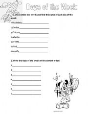 English Worksheet: Days of the Week