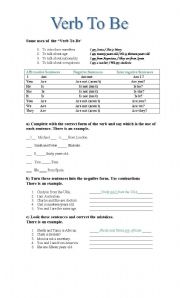 English Worksheet: Verb To Be