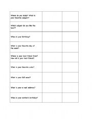 English worksheet: Wh- questions Grid