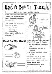 English Worksheet: ฺLets Brush Teeth 