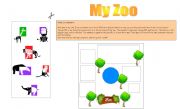 English worksheet: My zoo (Prepositions of place)