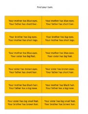 English Worksheet: Find your twin. Have and Has  review game.