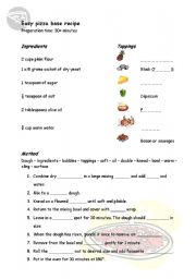 Pizza base recipe activity