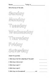 English worksheet: Days of the Week