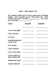 English worksheet: Advice