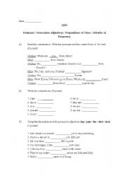 English Worksheet: Pronouns / Possessive Adjectives / Prepositions of Time / Adverbs of Frequency