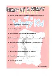 English Worksheet: DIARY OF A WIMPY 40 TO 60 MINUTES
