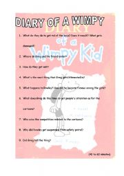 English worksheet: DIARY OF A WIMPY 40 TO 60 MINUTES