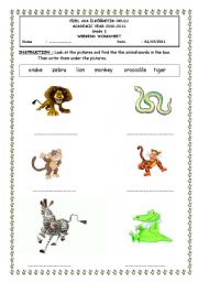English worksheet: safari animals 