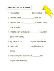 English worksheet: conjunction 