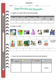 English Worksheet: Days Months and Seasons