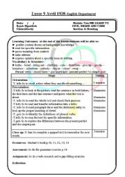 English Worksheet: lesson plan. Tunisian curriculum. secondary 3