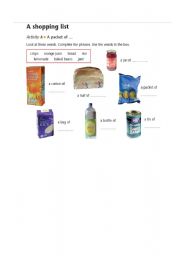 English worksheet: shopping list