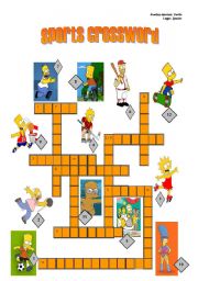 English Worksheet: SPORTS CROSSWORD WITH SIMPSONS CHARACTERS