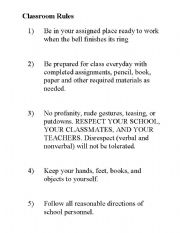 English Worksheet: classroom rules