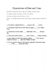 English worksheet: Prepositions of time and place